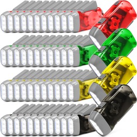 Retisee 48 Pcs Hand Crank Flashlight No Battery Required Torch Light Manual Press Flashlight 3 LED Squeeze Torch Light for Shoeboxes Camping Hiking (Red, Gray, Yellow, Green)
