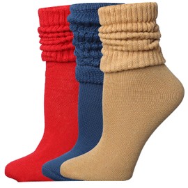 Tipi Toe 3 pack Women's Slouch Socks Knee High Boot Classic Trio Red Blue Khaki Socks Warm Cozy Crew Cotton Scrunch Socks, 1084-C-T1, 9-11