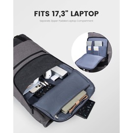 LOVEVOOK Backpack Men Women Large Rolltop Laptop Backpack 17.3 Inch Waterproof Rolling Backpack School Backpack for University Work Travel Business, Canvas Grey