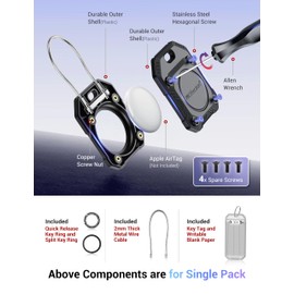 PROfezzion Airtag Holder Airtag Case with Key Ring Rings Adhesive Holder and Labels for Suitcase Pet Collar Car Keys Electric Cars Luggage Bags for GPS Tracker, White
