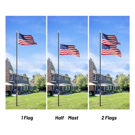 WeValor 14 Gauge Sectional Flag Pole Kit, 25 FT Extra Thick Flag Poles for Outside House, Heavy Duty Aluminum Outdoor In ground Flagpoles with 3x5 American Flag for Residential or Commercial, Black