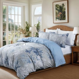 OAITE Duvet Cover King Size,Reversible Flower Blue Duvet Cover Set with Zipper Closure, 3 Pieces Modern Patterns Soft Microfiber Bedding Set with 4 Ties(104’’*90’’,2 Pillow Cases)