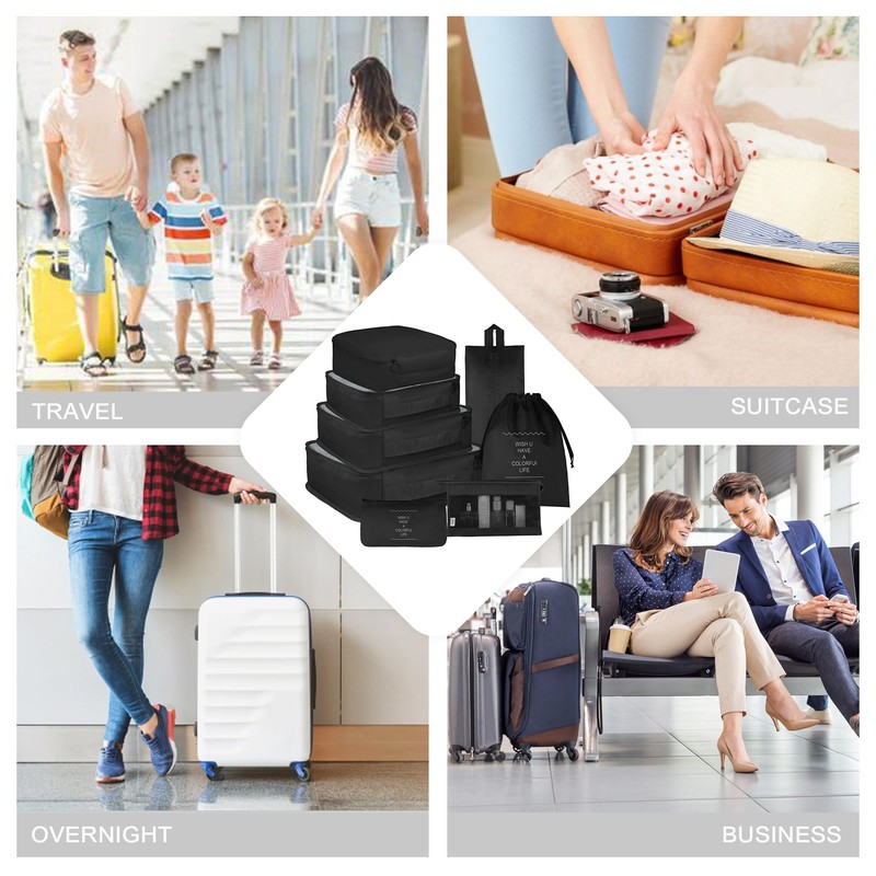 Vercord 8 Set Travel Packing Cubes Luggage Organizers Cubes for