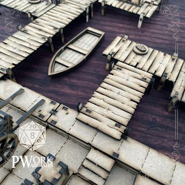 PWORK WARGAMES The Harbour (The Port) - 3D Tactical Maps RPG Fantasy Dungeon Tiles - Tactical 3D Maps Modular MDF 3mm