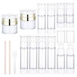 Segbeauty 12pcs Empty Airless Pump Bottles Travel Set, Golden Airless Pump Jar for Face Cream Moisturizer, Refillable Vacuum Lotion Dispenser, Vacuum Fine Mist Atomizer Hair Sprayer 0.5oz 1oz 1.7oz