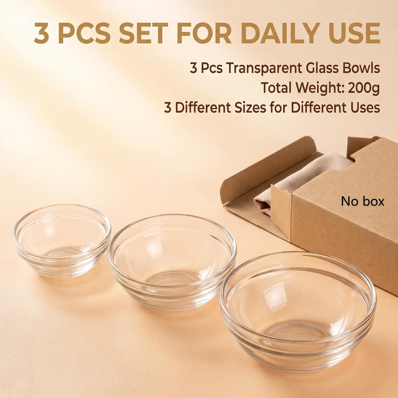 3 Pcs 3 Sizes Clear Glass Reusable Cosmetic Mask Mixing