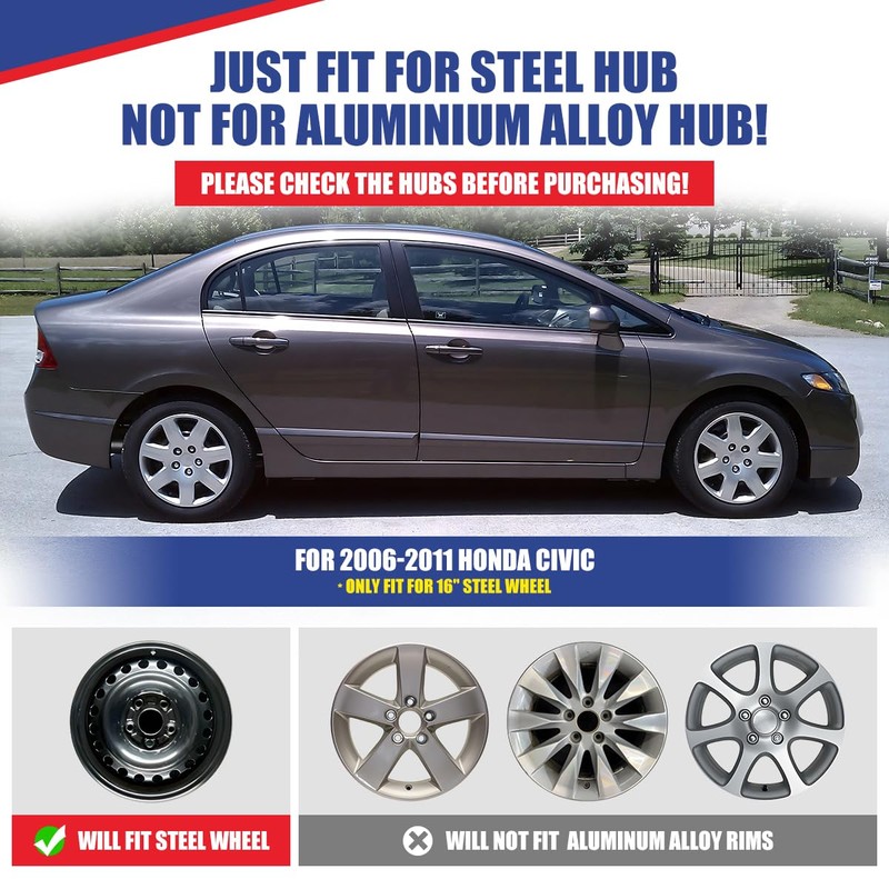 AUTOWIKI 16" Hubcaps for 2006-2011 Honda Civic Wheel Rims Cover