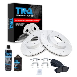 TRQ Front Performance Brake Pad & Rotor Kit Brake Chemical Kit Brake Pads Brake Rotors Set Semi-Metallic Premium G-Coated Compatible with 2009-2014 Nissan Cube 2007-2012 Sentra Versa