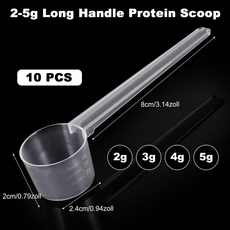 VEPEPE 10 PCS Transparent Measuring Scoop with Scale 2g-5g, Long