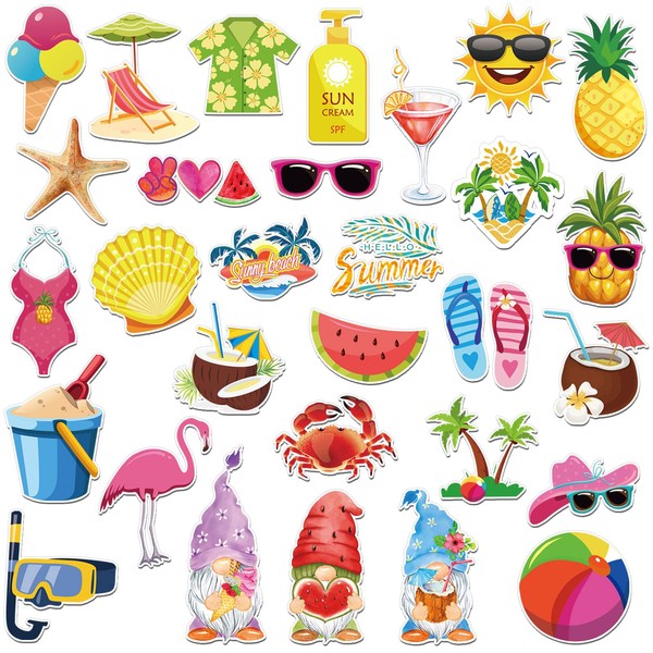 30 Pcs Summer Beach Cruise Door Decoration Magnetic Decal Tropical Refrigerator Magnet Hawaii Luau Door Magnet Gnome Cruise Ship Magnet Waterproof Car Magnet Sticker for Carnival Fridge Ship Protector