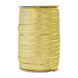 Mandala Crafts - Bandas elásticas metálicas doradas de 1/4 de cordón elástico plano - Rollo de correas elásticas trenzadas de 6 mm, 50 yardas, elástico de 1 4 pulgadas para costura y manualidades