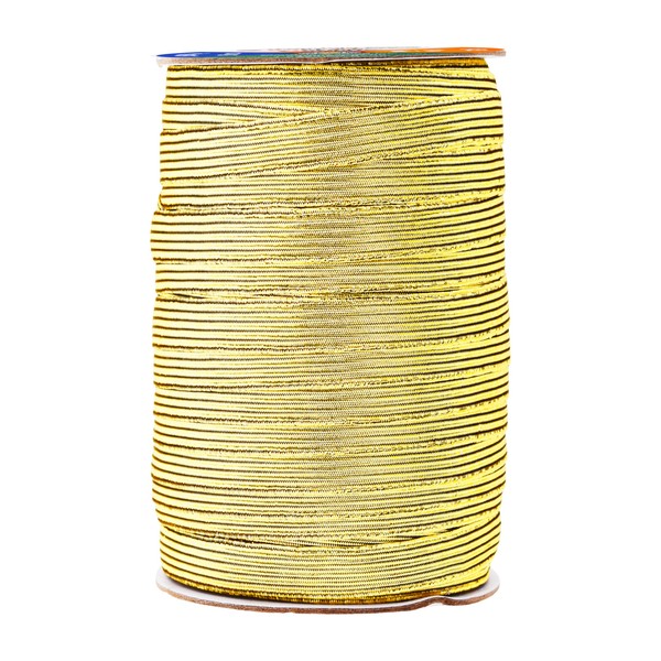 Mandala Crafts - Bandas elásticas metálicas doradas de 1/4 de cordón elástico plano - Rollo de correas elásticas trenzadas de 6 mm, 50 yardas, elástico de 1 4 pulgadas para costura y manualidades