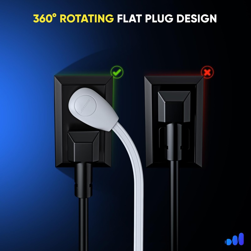 Maximm 3 Ft Extension Cord, 2 Prong, 360° Rotating Flat