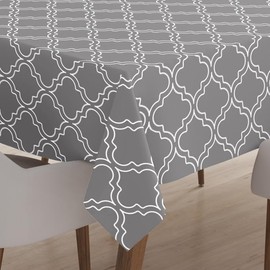 Encasa Homes Printed Tablecloth 145 x 145 cm for Square Dining Table of length upto 110 cm, 100% Cotton, Machine Washable, Durable, Rectangular, for Home, Restaurant, Banquet - Grey Tiles