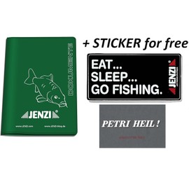 blntackle76 Set Fishing Licence - Green PVC ID Folder Cover of Jenzi Document Bag for Fishing Licence, Fishing Cards and Member ID Cards + Free Petri Heil! & eat Sleep Go Fishing Sticker, Green