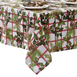 Elrene Home Fashions Pinecone Plaid Red/Green Holiday/Christmas Fabric Rectangle Dining Tablecloth, 60"x120"