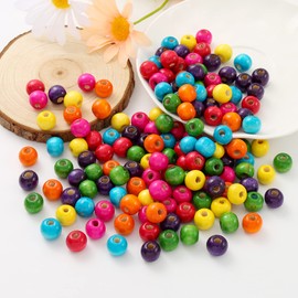 HERZWILD Approx. 400 Pieces Wooden Beads Colourful Wooden Beads Craft Beads for DIY Jewellery Making (12 mm)