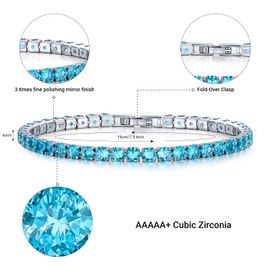LIAN 18K Gold Plated Cubic Zirconia Classic Tennis Bracelet Blue Black Diamond Bracelet Crystal Jewelry Gifts for Women 4mm CZ 7.5 Inch Turquoise