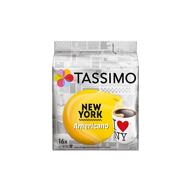 Tassimo New York Americano, XL Ground and Roast Coffee, Capsules,
