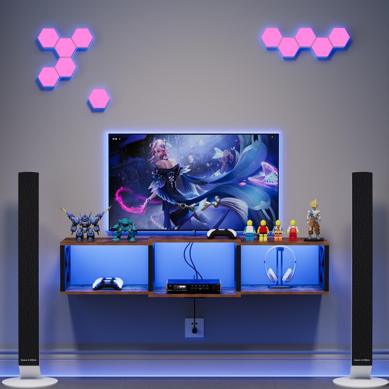 NinPeen Floating TV Stand with Power Outlets,Wall-Mounted Entertainment Console with