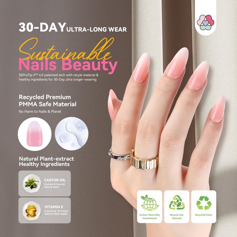Saviland 4 in 1 Almond Nail Tips 30 Days Last: