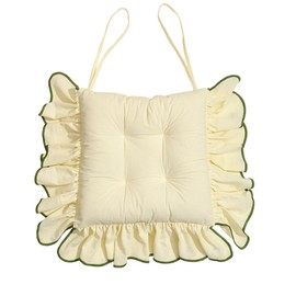 Huierxun Cotton Ruffles Chair Cushion for Dining Chairs Soft Comfortable Chair Pads with Ties Farmhouse Country Seat Cushion for Kitchen Chairs Office Chairs (Ivory,16"x16")