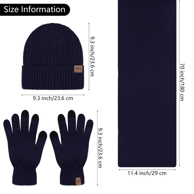 Aneco Juego de gorro de invierno para hombre, 4 piezas,