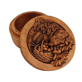Hedgehog Carved Wood Round Keepsake Box