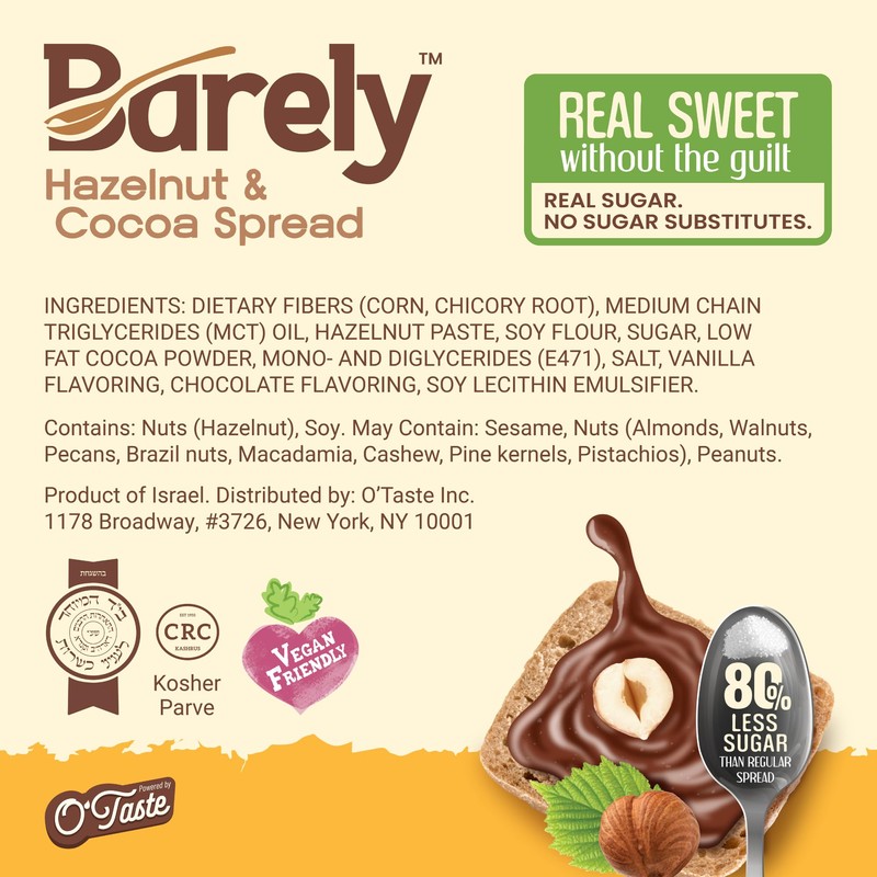 Hazelnut & Cocoa Spread by Barely, Low Sugar & No