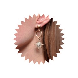 TseenYi Cz Stern Drop Ohrringe Boho Stern Dangle Ohrringe Gold Offener Kreis Ohrringe Star Drop Dangle Stud Ohrringe Brautschmuck für Frauen und Mädchen