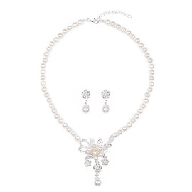 TTPSRY Jewellery Set for Women Flower jewellery Set With Zirconia and Pearls Necklace and Earrings Set Gifts for Women Adjustable Jewellery