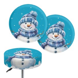 Sellikakes - Fundas para taburetes de bar de Navidad, diseño de muñeco de nieve, color azul, para asiento redondo, 12-14 pulgadas, funda suave para silla de fiesta, cocina, club, lavable, paquete de 2