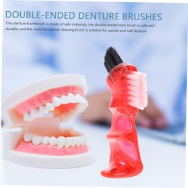 KOMBIUDA 4pcs Mini Portable Denture Brush Multi-functional Cleaning Tools for Partial Half and Full Dentures Lightweight Convenient Oral Care Brushes Blue Red Orange Green