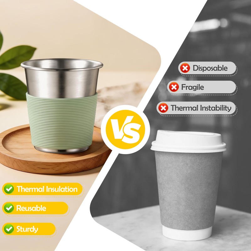 Stainless Steel Kids Cups with Silicone Sleeves, 8oz Metal Tumbler