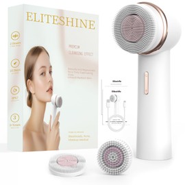 Electric Facial Cleansing Brush with Silicone and Bristle Brushheads,Gentle Electric Face Scrubber Exfoliator, Face Cleansing Brush, Face Wash Brush Machine, Rechargeable, Relief for Face Skin Issues