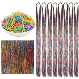 BALINGHAIR Hair Tinsel Extensions Kit Colorful Glitter Tinsel Hair Heat Resistant Sparkling Fairy Hair Accessories for Women Kids Girls (Rainbow, 42 Inch-8 Pcs)