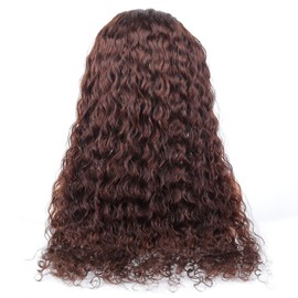 Unipearl Water Wave Real Hair Wig 5 x 5 HD Lace Front Wig Human Hair 45 cm (18 Inches), #2 Dark Brown Curly Glueless Wig 100% Brazilian Real Hair Wigs for Women 150% Density