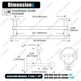 KOKOSIRI Bathroom Towel Bars 36-Inch Double Towel Rails Matte Black Towel Holder Overlength for Kitchen Toilet Stainless Steel B5009BK-L36