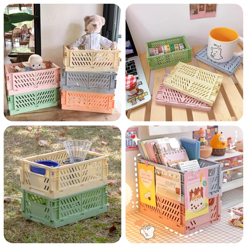 HOYA PONYOO 4 Pcs Collapsible Storage Crates, 10x6.5x4 inches Space-Saving