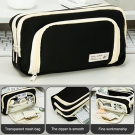 Large Pencil Case Study Must Haves, Aesthetic Pencil Case, Black Large Capacity, Pencil Case for Middle and High Schools, black, Stylish and simple