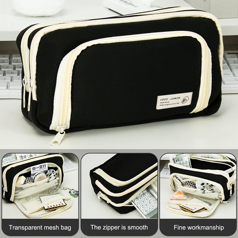Large Pencil Case Study Must Haves, Aesthetic Pencil Case, Black