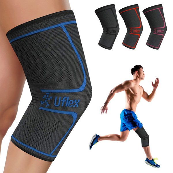 UFlex Athletics Rodillera de compresión para mujeres y hombres, rodillera para aliviar el dolor, fitness, levantamiento de pesas, senderismo, deportes, azul, mediano