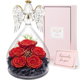 Yamonic Gifts for Mum, Eternal Rose in Glass Angel Figure, Gifts for Women Christmas, Eternal Flower in Angel Glass Dome, Birthday Gift for Women, Mother Grandma Gift, 5 Infinity Roses