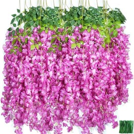 Flores Artificiales de Glicina de 12 Piezas,Plantas Artificiales de Wisteria Colgantes de 110CM ,20PCS cincha, Flores Artificiales Colgantes...       
