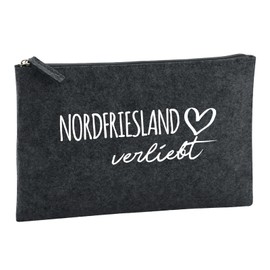 Huuraa Kulturbeutel Nordfriesland verliebt Geschenk 1 Liter Charcoal Filz Nordfriesland Geschenkidee