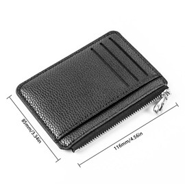 DAGORD Leather Card Holder Mini Wallet Men with Coin Compartment and Card Slot Slim Flat Wallet Faux Leather for Men Women, black, Modern