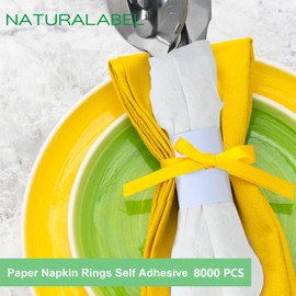NATURALABEL 8000 PCS Bulk Paper Napkin Rings for Small Business, Restaurants, Events, Self-Adhesive Napkin Bands - 4 Boxes Pack, 2000 per Box (White)