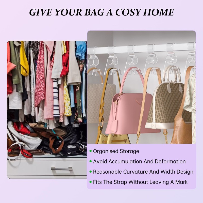 BOCONY Purse Hanger for Closet 12 Pcs, Acrylic Purse Organizer
