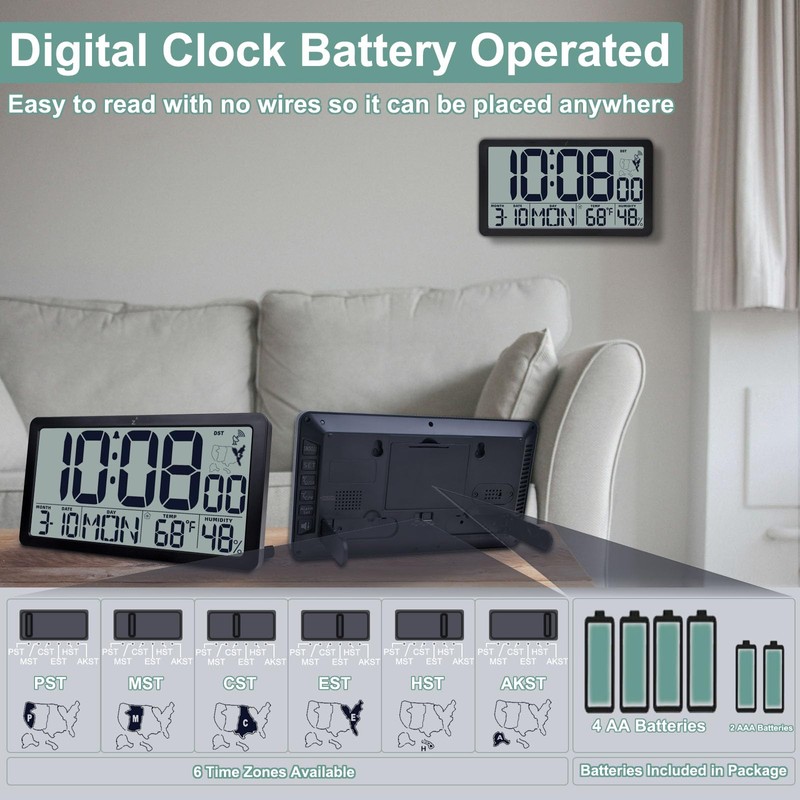 Atomic Wall Clock Battery Operated,10.5 inch Digtial Desk Clock with