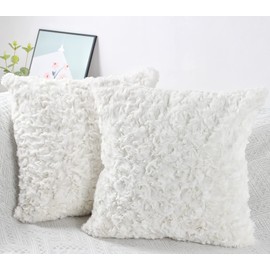 NIULAA Soft Plush Cushion Cover, 50 x 50 cm, Set of 2, White Decorative Cushion Covers, Fur, Fluffy Cushion Cover, Luxury Decorative Cushion, Sofa Cushion, Faux Fur Cushion for Sofa, Living Room,